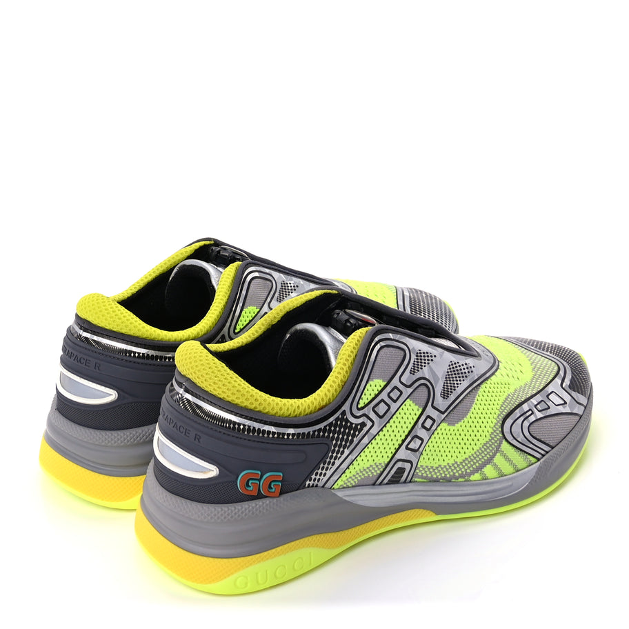 Gucci Fabric Mens Ultrapace R Mid Top Sneakers 7.5 Grey Neon Yellow Silver Loess Image 5