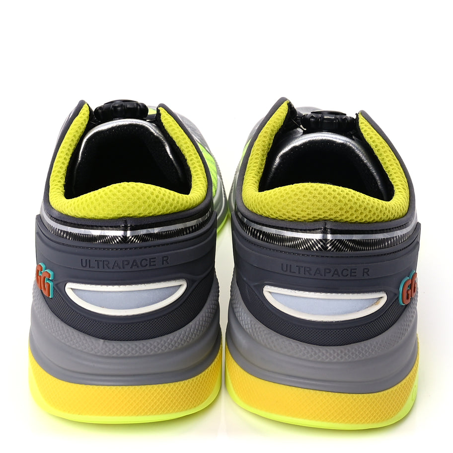 Gucci Fabric Mens Ultrapace R Mid Top Sneakers 7.5 Grey Neon Yellow Silver Loess Image 6