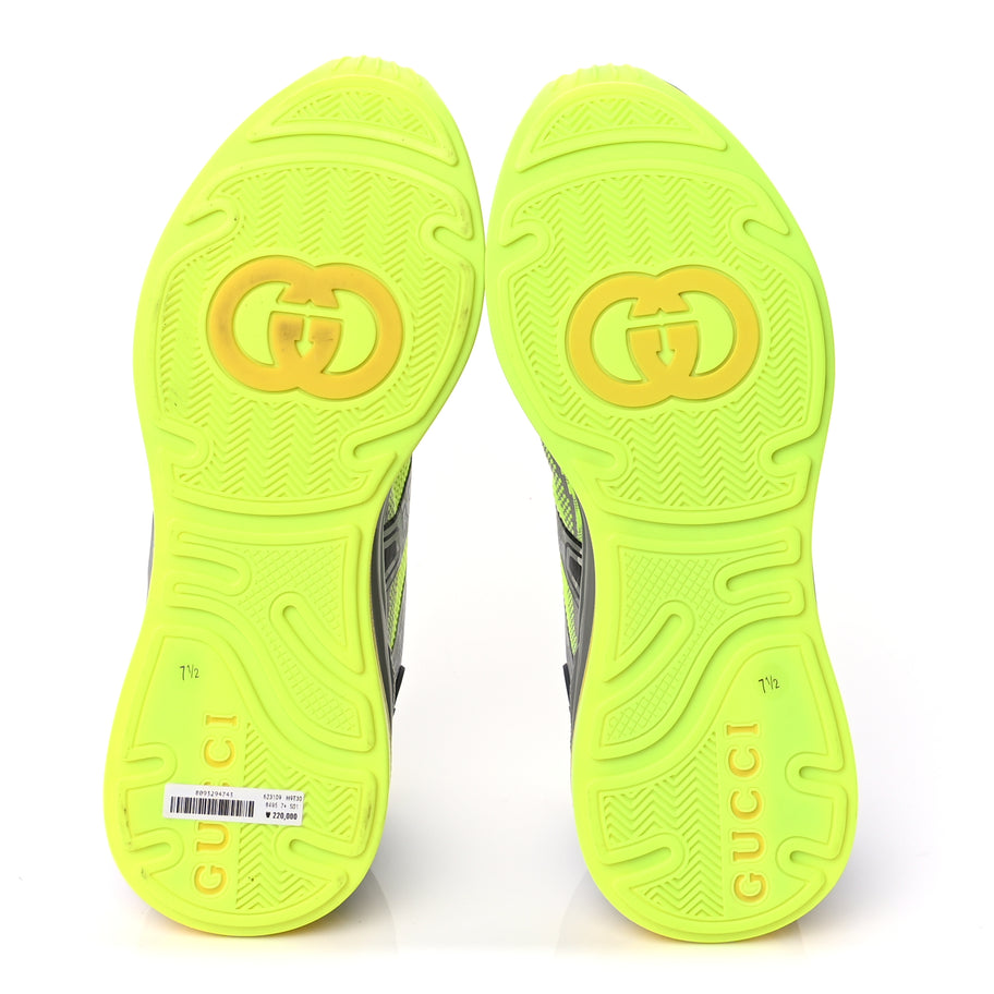 Gucci Fabric Mens Ultrapace R Mid Top Sneakers 7.5 Grey Neon Yellow Silver Loess Image 7