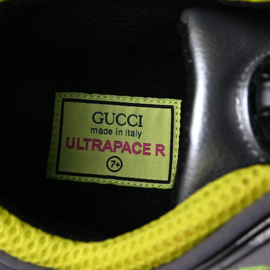 Gucci Fabric Mens Ultrapace R Mid Top Sneakers 7.5 Grey Neon Yellow Silver Loess Image 9