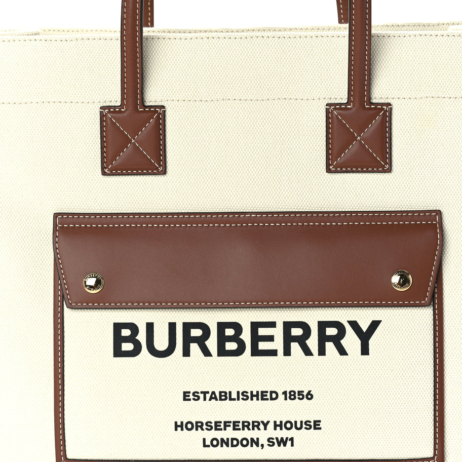 Burberry Canvas Smooth Calfskin Medium Two Tone Freya Tote Brown Image 6