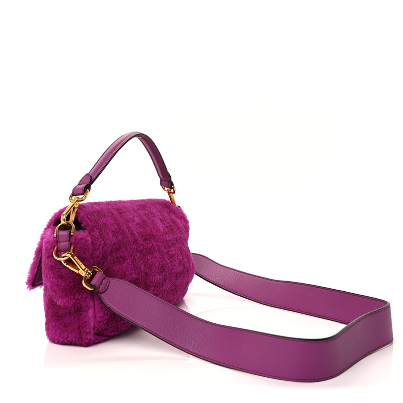  Fendi Shearling Vitello Dolce Macro FF 1974 Baguette  Bouganville