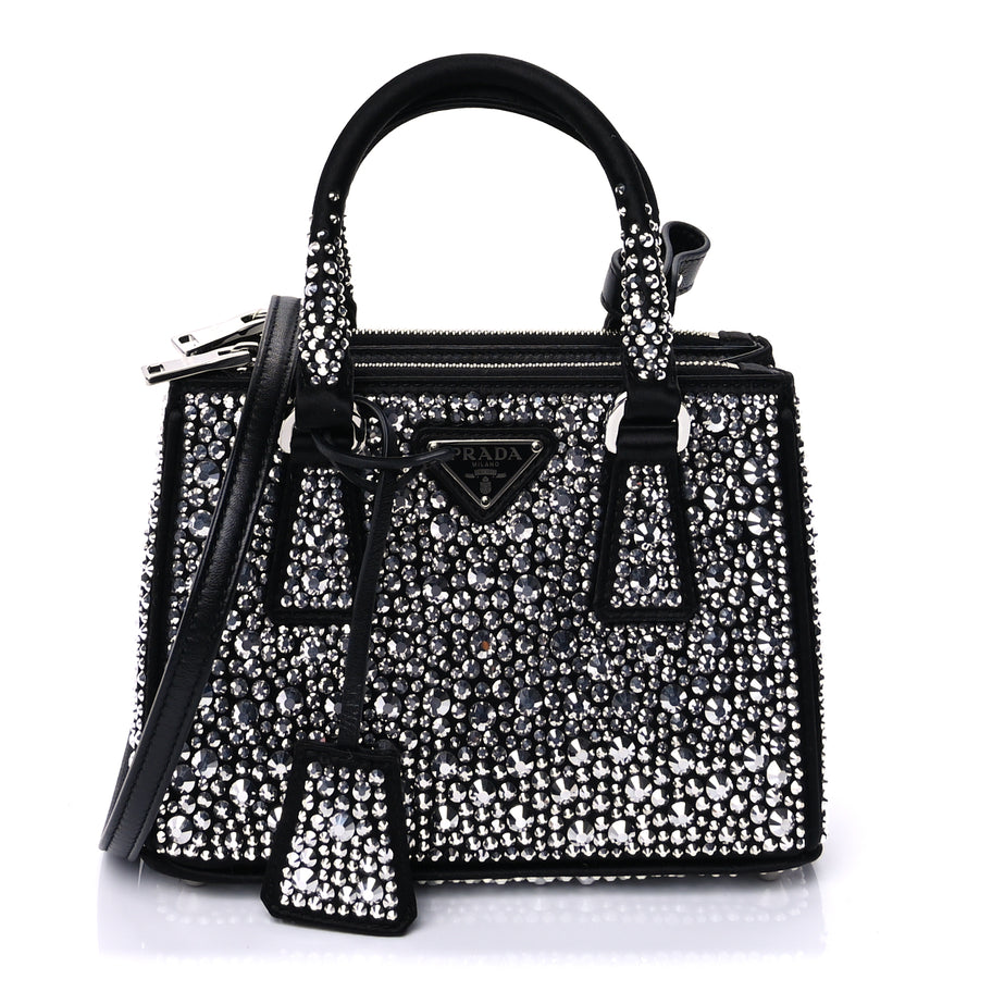 Prada Satin Crystal Mini Galleria Double Zip Tote Metal Black Image 1