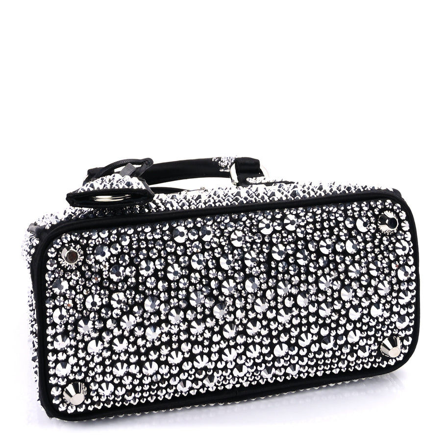 Prada Satin Crystal Mini Galleria Double Zip Tote Metal Black Image 3