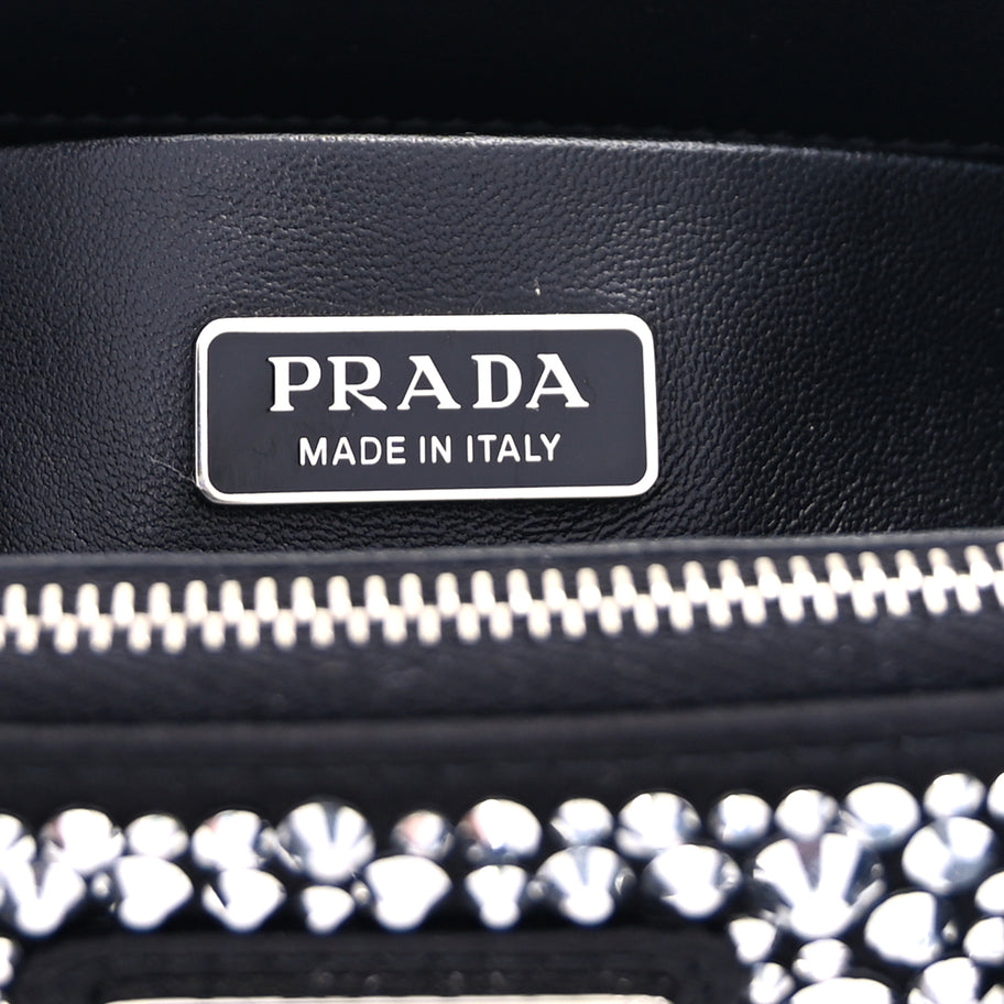 Prada Satin Crystal Mini Galleria Double Zip Tote Metal Black Image 5