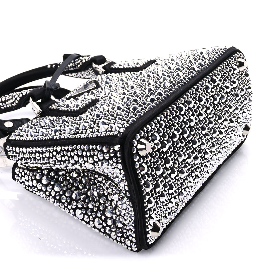 Prada Satin Crystal Mini Galleria Double Zip Tote Metal Black Image 7