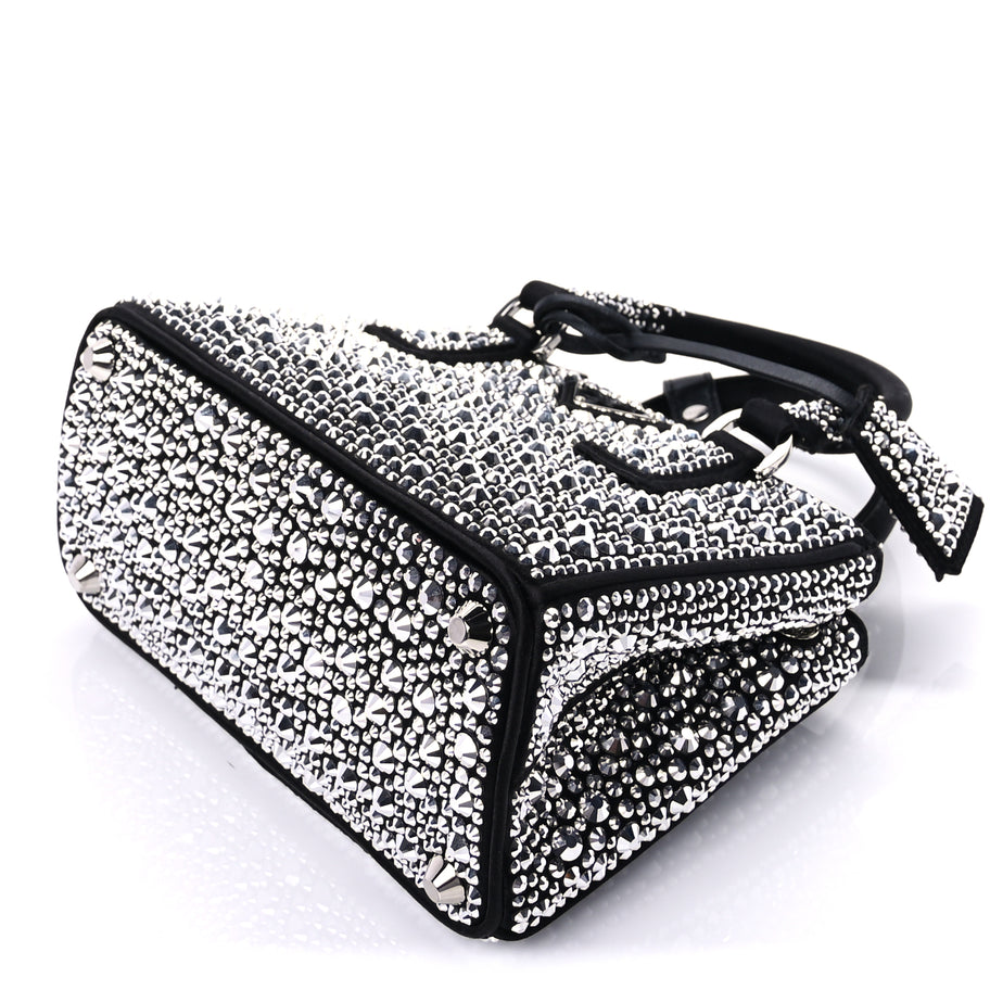 Prada Satin Crystal Mini Galleria Double Zip Tote Metal Black Image 8
