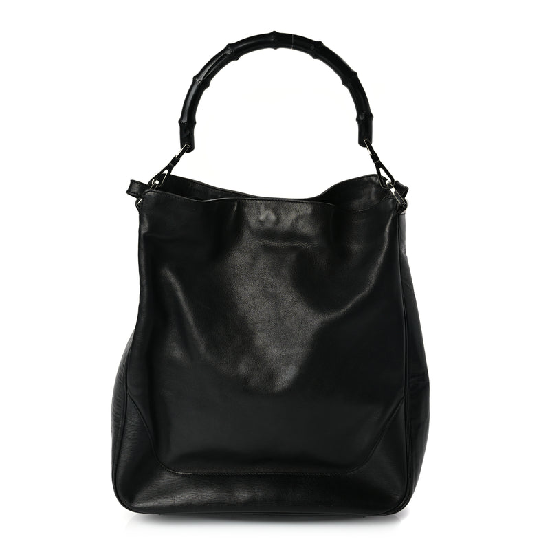  Gucci Calfskin Bamboo Shoulder Bag Black