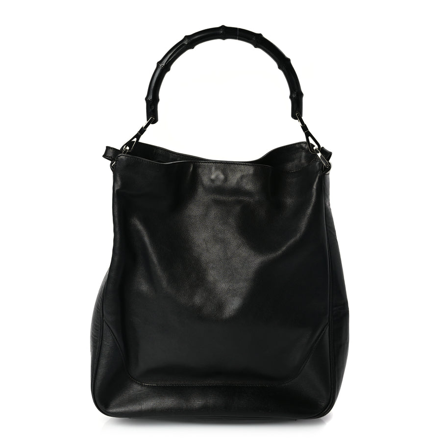 Gucci Calfskin Bamboo Shoulder Bag Black Image 1