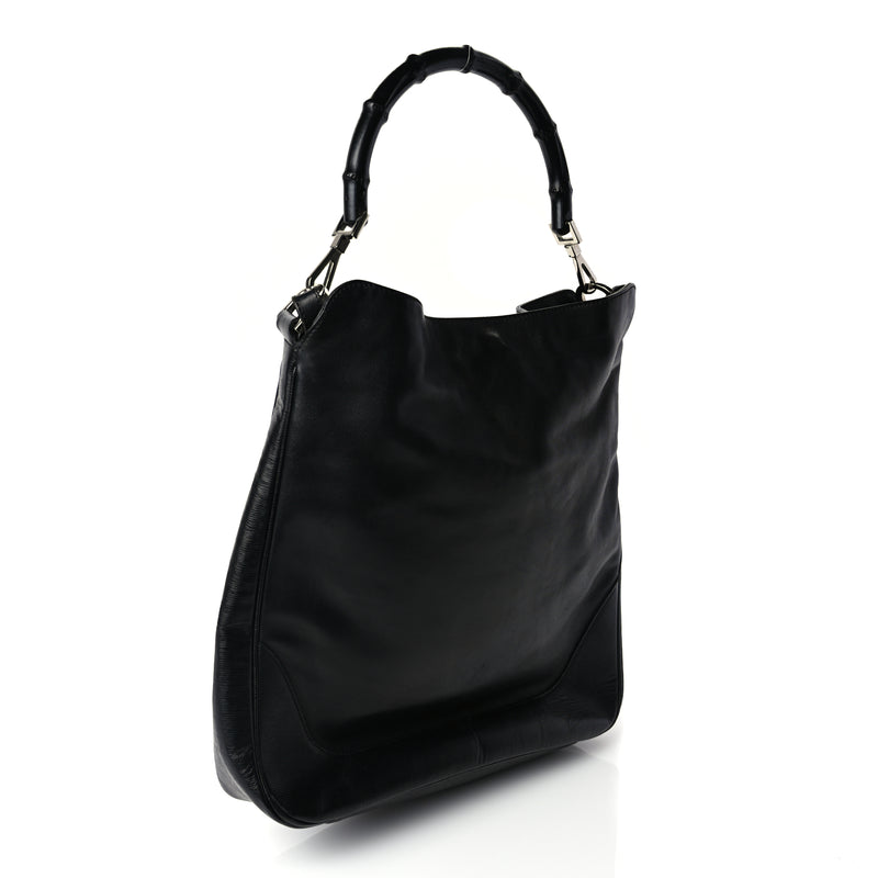  Gucci Calfskin Bamboo Shoulder Bag Black