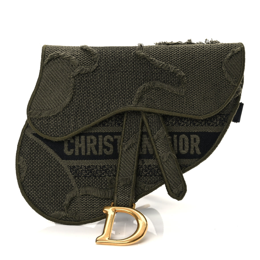 Christian Dior Canvas Embroidered Camouflage Saddle Belt Bag Green Image 1
