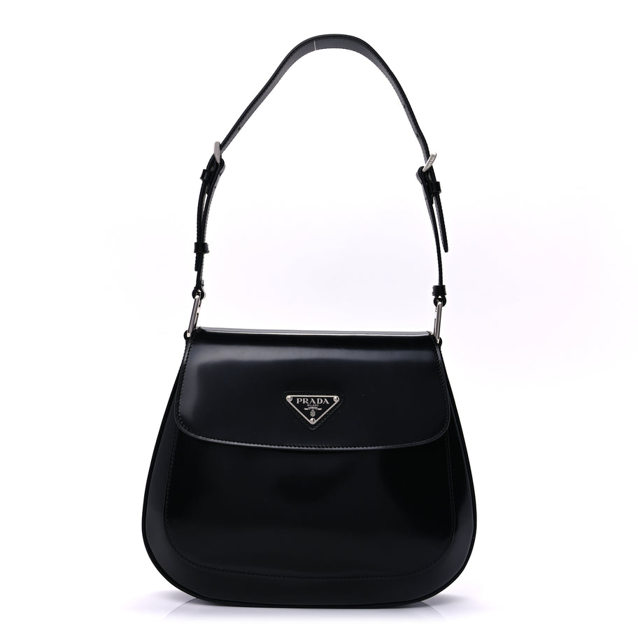 Prada Spazzolato Cleo Flap Adjustable Strap Shoulder Bag  Black Image 1