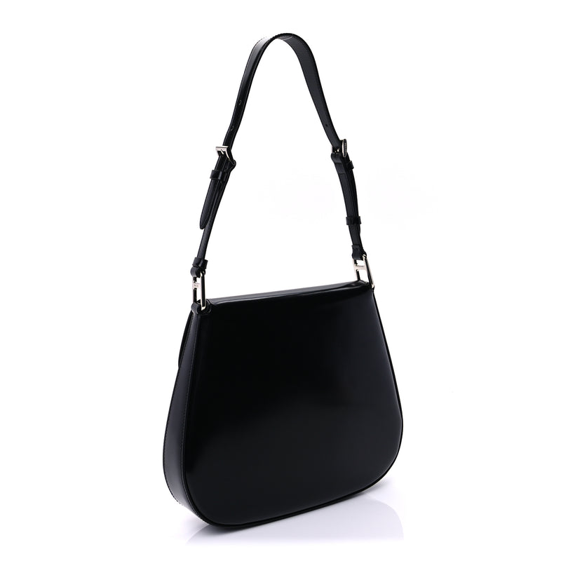  Prada Spazzolato Cleo Flap Adjustable Strap Shoulder Bag  Black