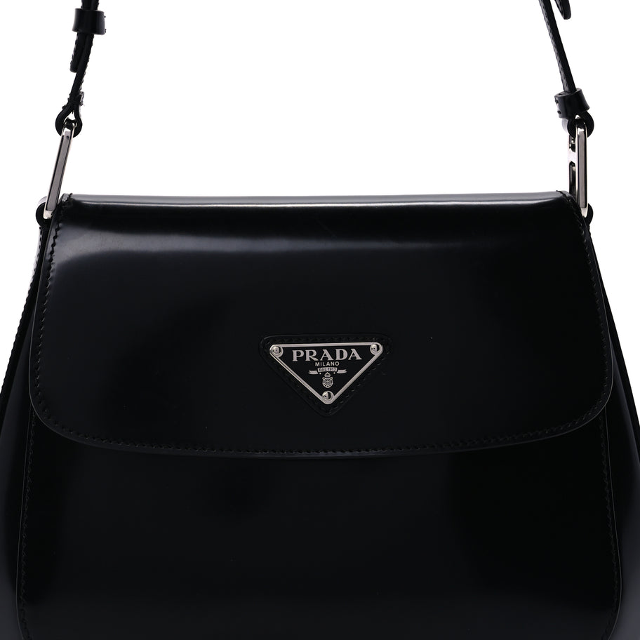 Prada Spazzolato Cleo Flap Adjustable Strap Shoulder Bag  Black Image 6