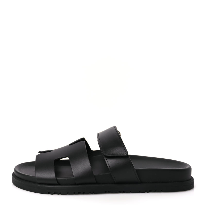  Hermes Calfskin Womens Chypre Sandals 38 Black
