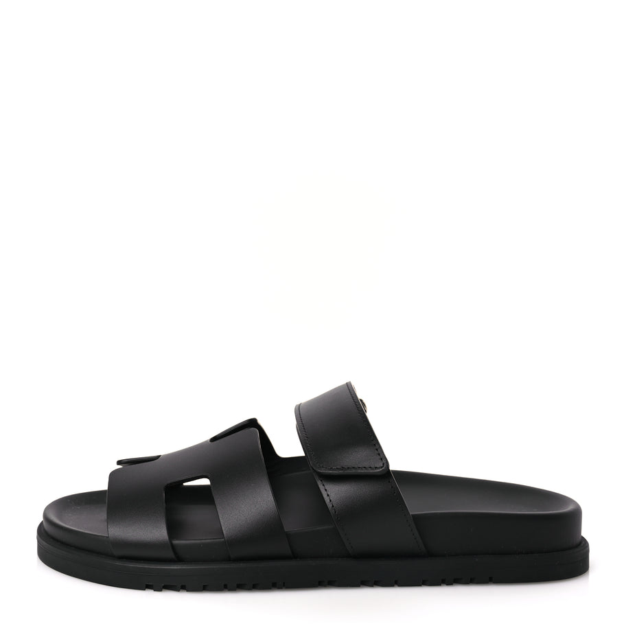 Hermes Calfskin Womens Chypre Sandals 38 Black Image 1