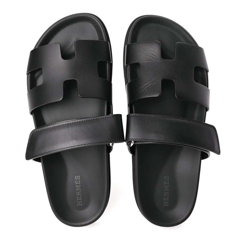 Hermes Calfskin Womens Chypre Sandals 38 Black