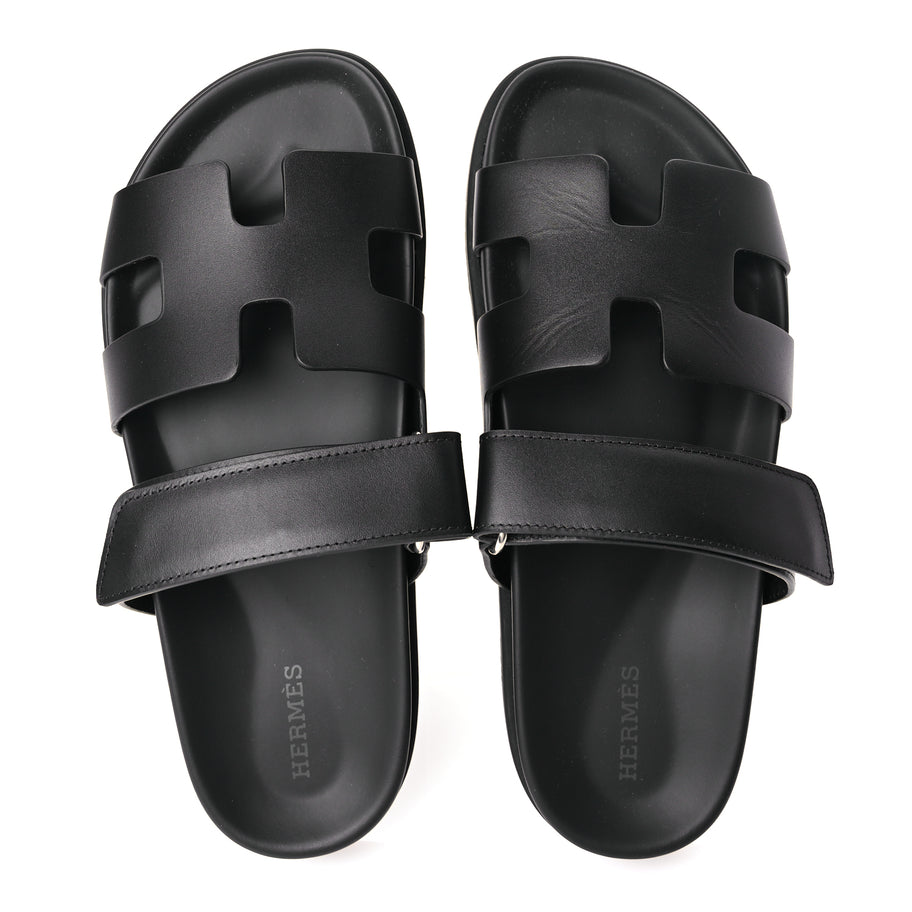 Hermes Calfskin Womens Chypre Sandals 38 Black Image 2