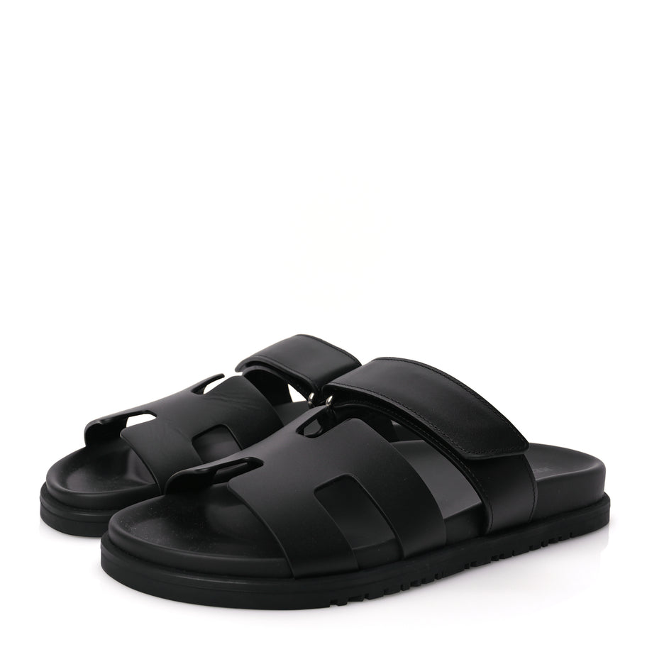 Hermes Calfskin Womens Chypre Sandals 38 Black Image 4
