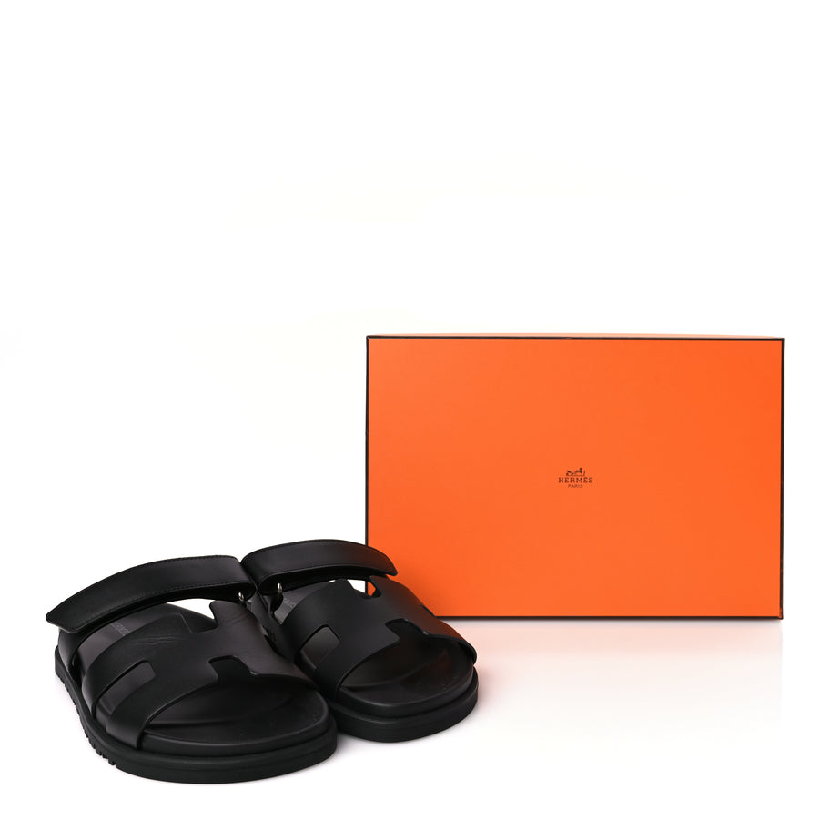 Hermes Calfskin Womens Chypre Sandals 38 Black Image 9