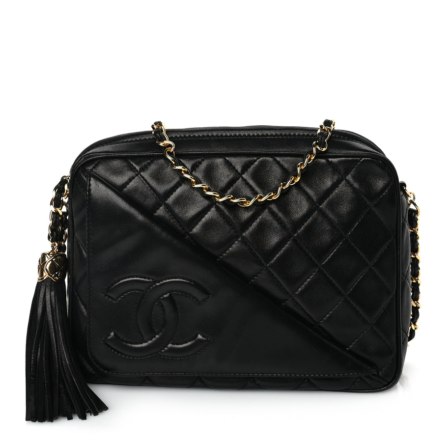 Chanel Lambskin Quilted CC Tassel Flap Camera Case Black Image 1