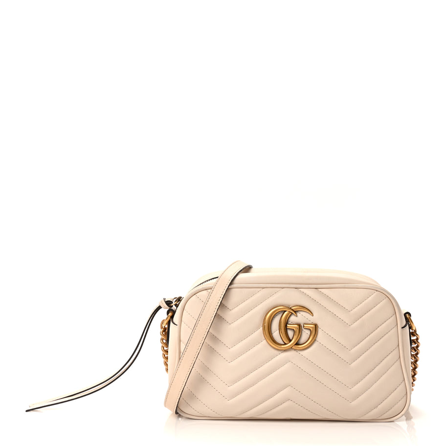 Gucci Calfskin Matelasse Small GG Marmont Chain Shoulder Bag White Image 1