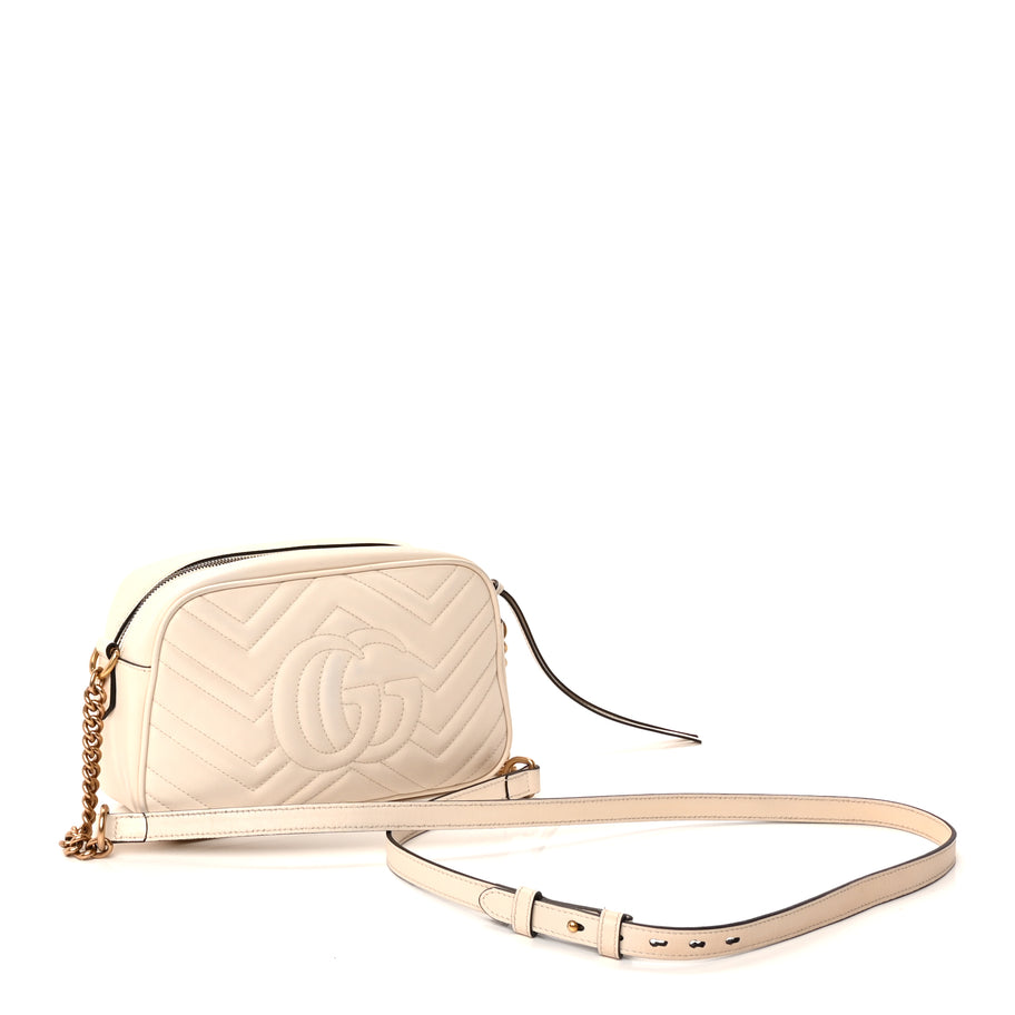 Gucci Calfskin Matelasse Small GG Marmont Chain Shoulder Bag White Image 2