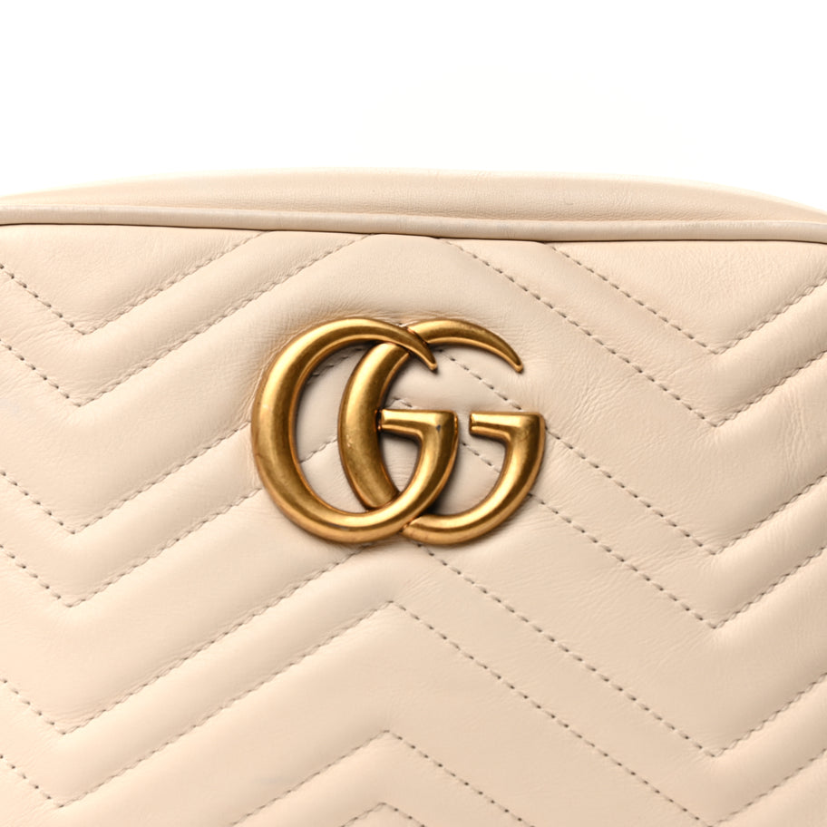 Gucci Calfskin Matelasse Small GG Marmont Chain Shoulder Bag White Image 6