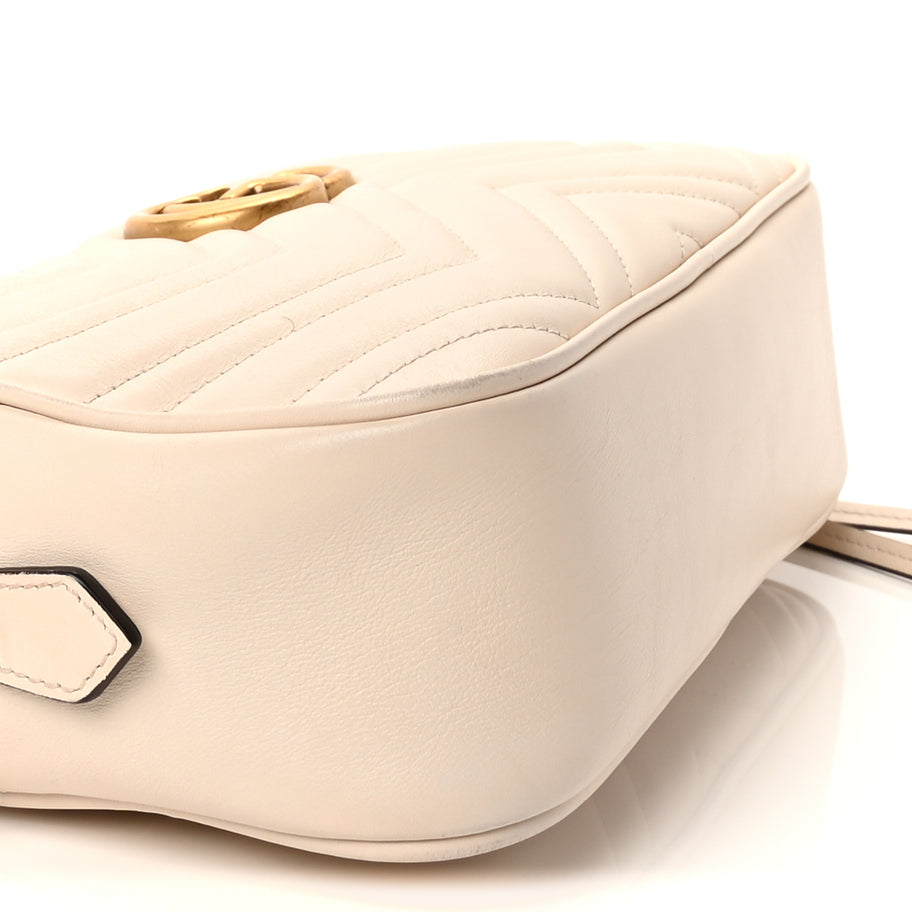 Gucci Calfskin Matelasse Small GG Marmont Chain Shoulder Bag White Image 8