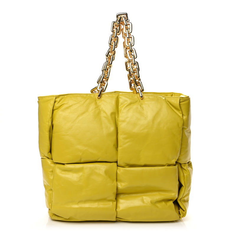 Bottega Veneta Calfskin Maxi Intrecciato Puffy Chain Tote Bag Yellow