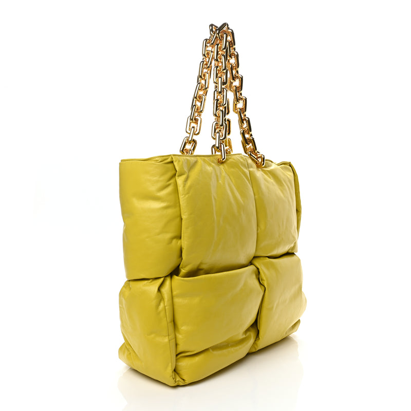  Bottega Veneta Calfskin Maxi Intrecciato Puffy Chain Tote Bag Yellow