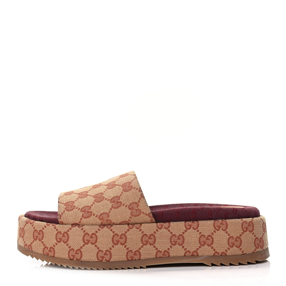 Gucci Canvas GG Monogram Angelina Platform Slide Sandals 40.5 Beige Ruggine Image 1