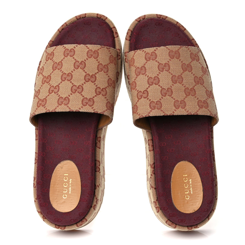  Gucci Canvas GG Monogram Angelina Platform Slide Sandals 40.5 Beige Ruggine
