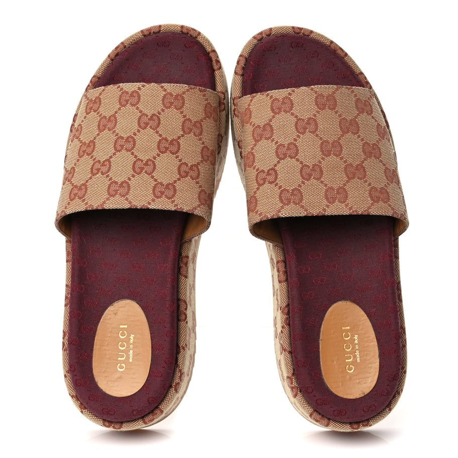 Gucci Canvas GG Monogram Angelina Platform Slide Sandals 40.5 Beige Ruggine Image 2