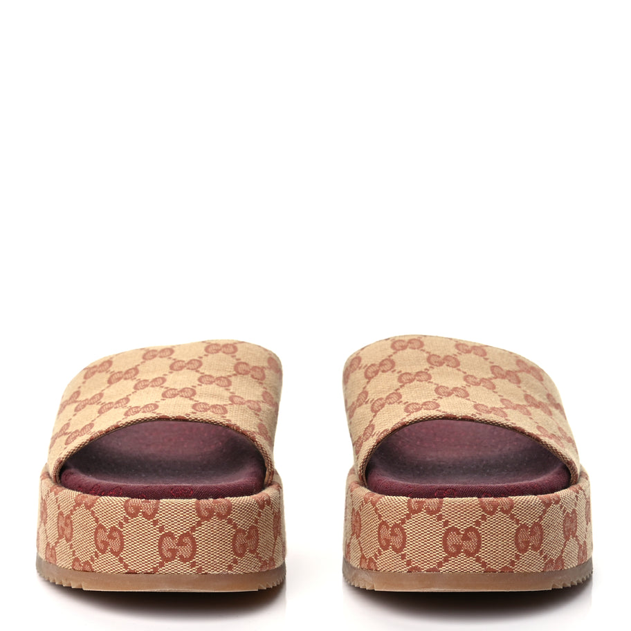 Gucci Canvas GG Monogram Angelina Platform Slide Sandals 40.5 Beige Ruggine Image 3