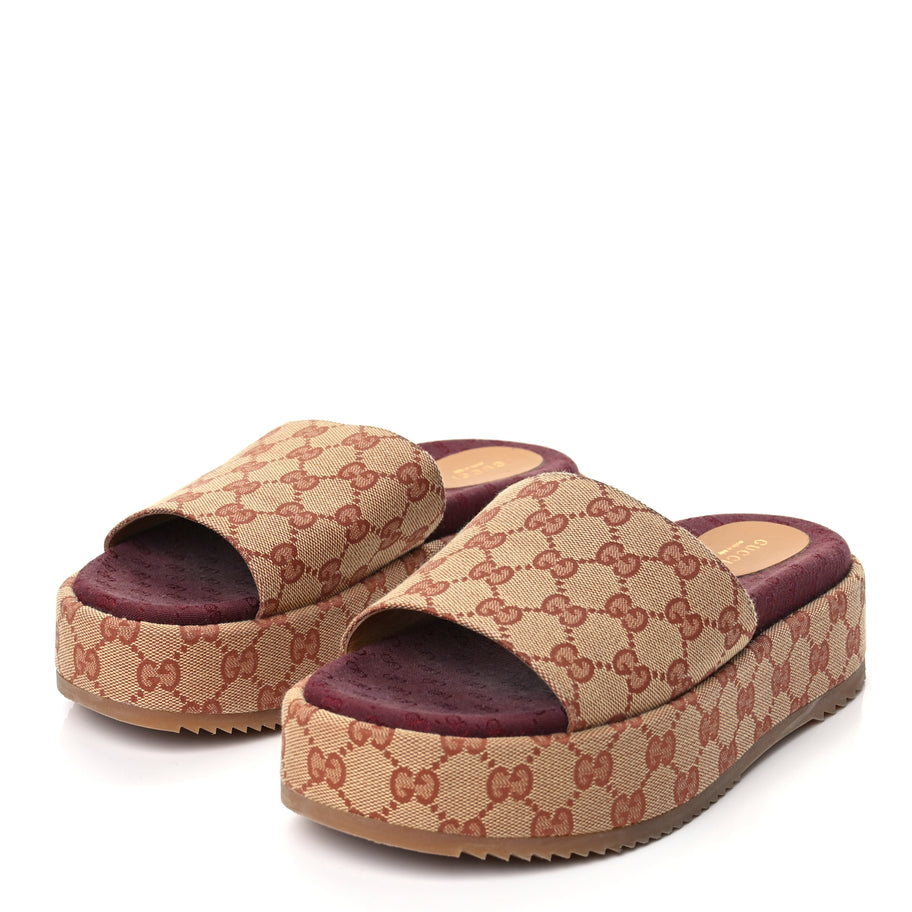 Gucci Canvas GG Monogram Angelina Platform Slide Sandals 40.5 Beige Ruggine Image 4