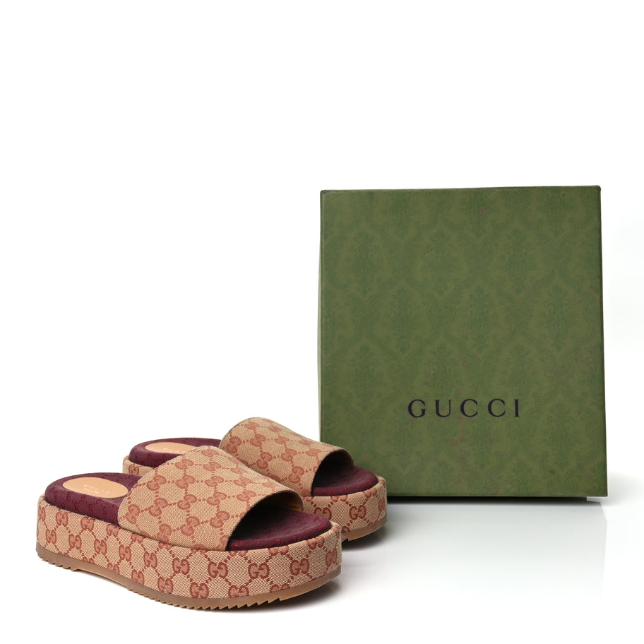 Gucci Canvas GG Monogram Angelina Platform Slide Sandals 40.5 Beige Ruggine Image 11