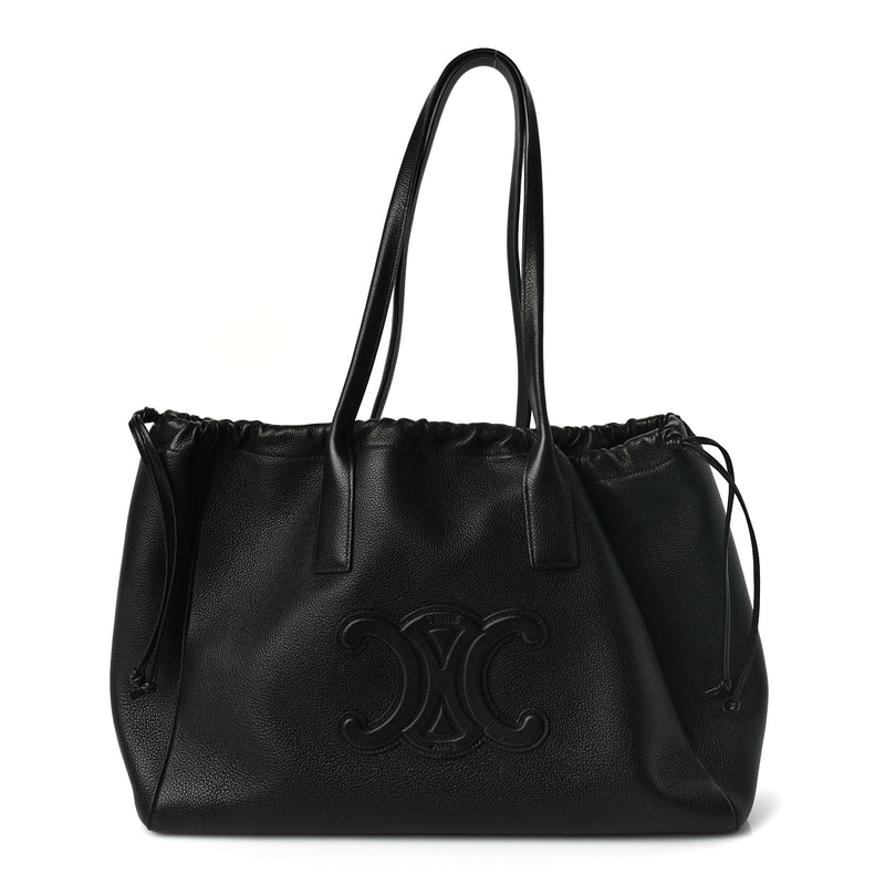  Celine Smooth Calfskin Cuir Triomphe Cabas Drawstring Black