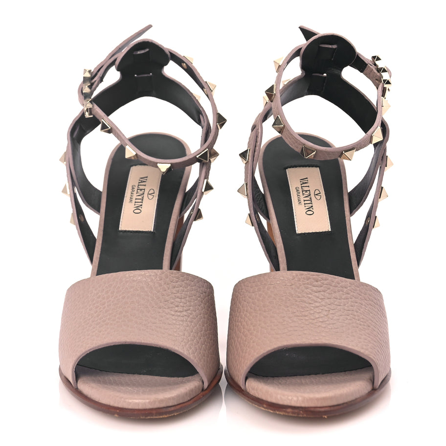 Valentino Valentino Grained Calfskin Block Heel Sandals 38 Poudre Image 2