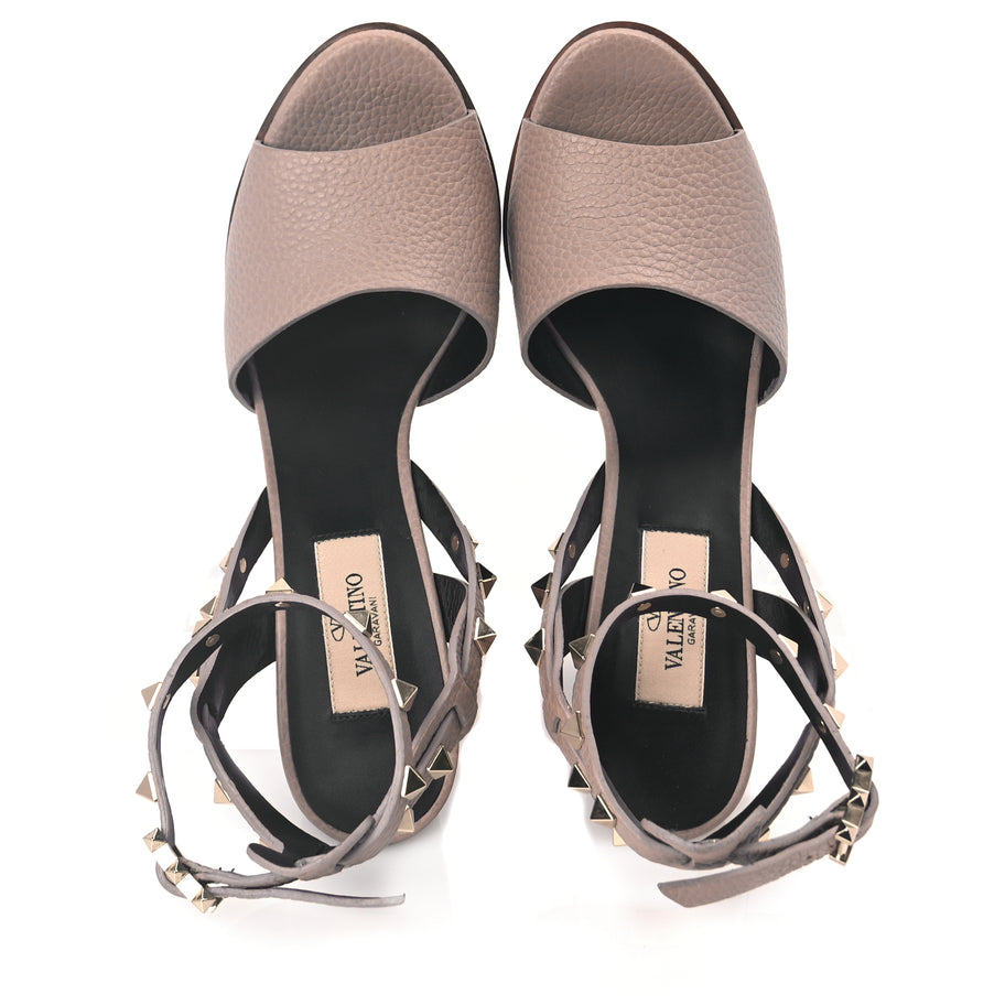 Valentino Valentino Grained Calfskin Block Heel Sandals 38 Poudre Image 5