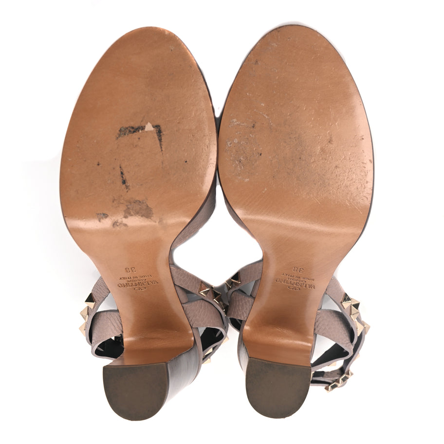 Valentino Valentino Grained Calfskin Block Heel Sandals 38 Poudre Image 6