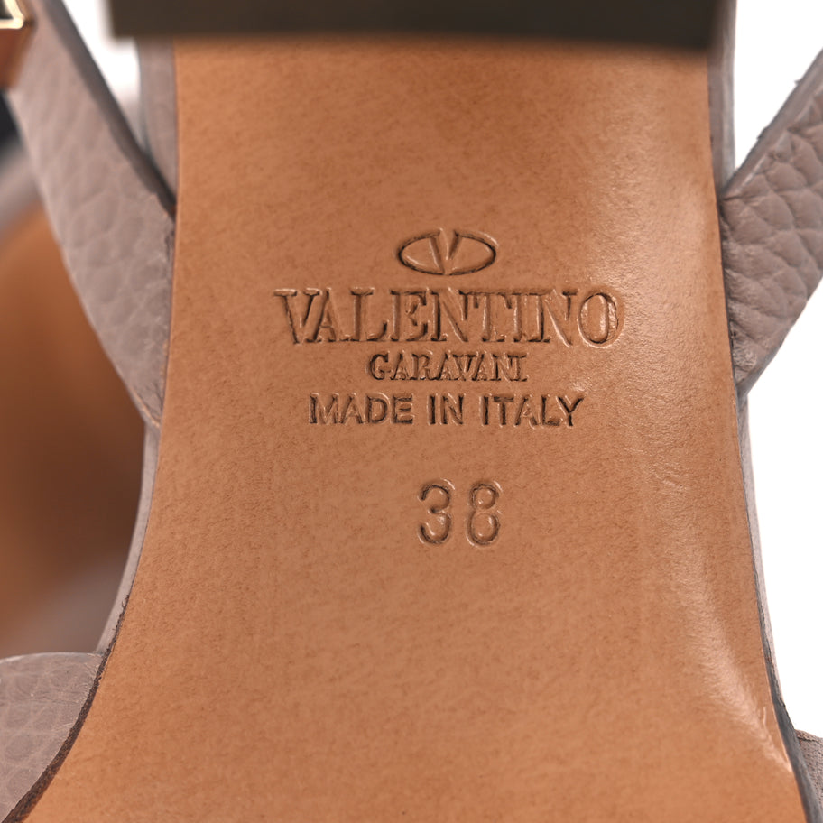 Valentino Valentino Grained Calfskin Block Heel Sandals 38 Poudre Image 7