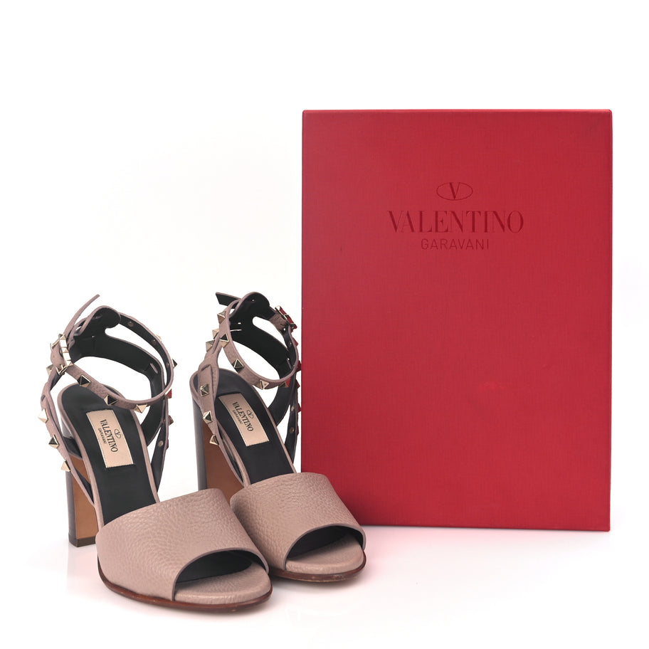 Valentino Valentino Grained Calfskin Block Heel Sandals 38 Poudre Image 8