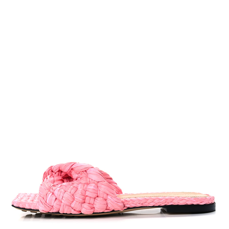  Bottega Veneta Raffia Twisted Intrecciato Stretch Flat Sandals Blossom