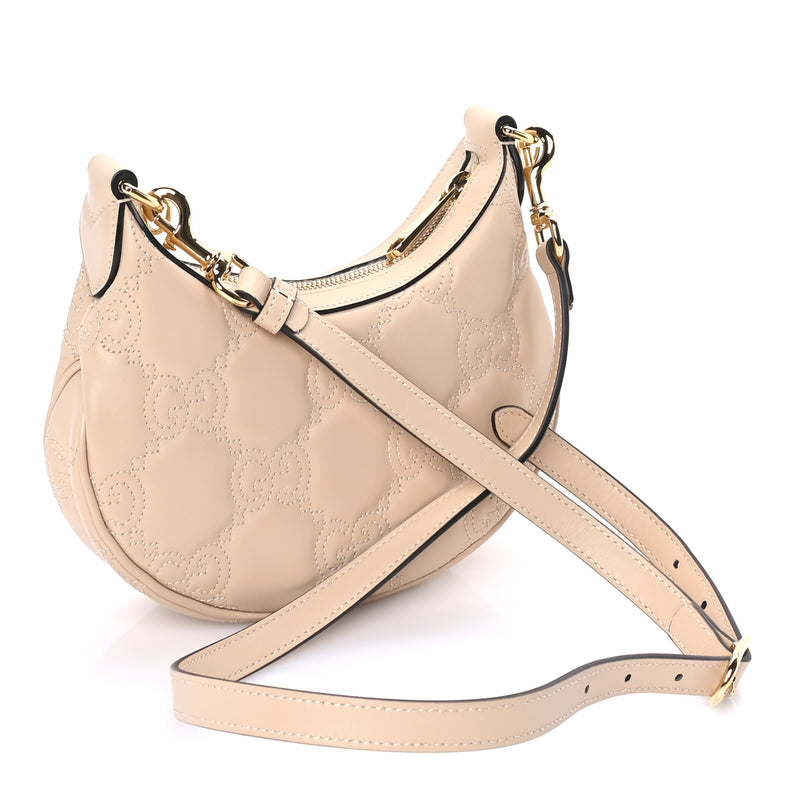  Gucci Calfskin GG Matelasse Mini Hobo Shoulder Bag  Beige