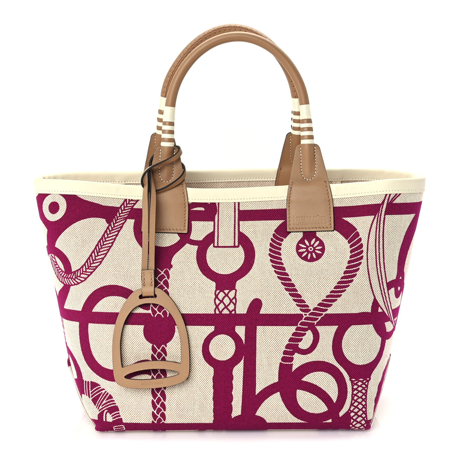 Hermes H Plume Canvas Swift Printed Panoplie Equestre Steeple 25 Bag Rose Pourpre Ecru Beige Chai Image 1