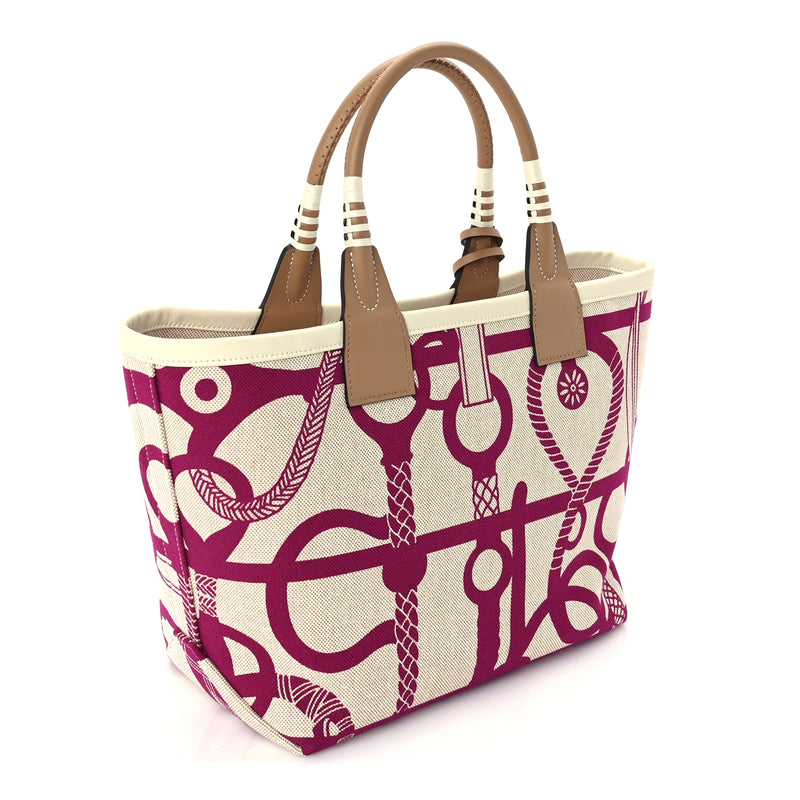  Hermes H Plume Canvas Swift Printed Panoplie Equestre Steeple 25 Bag Rose Pourpre Ecru Beige Chai