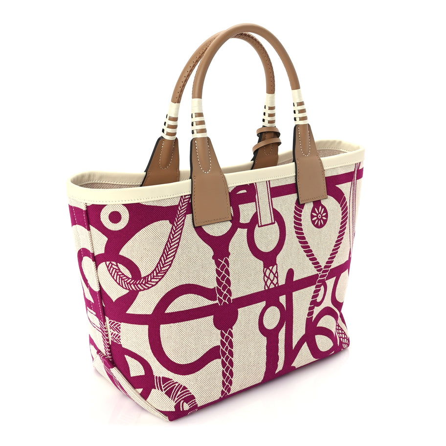 Hermes H Plume Canvas Swift Printed Panoplie Equestre Steeple 25 Bag Rose Pourpre Ecru Beige Chai Image 2