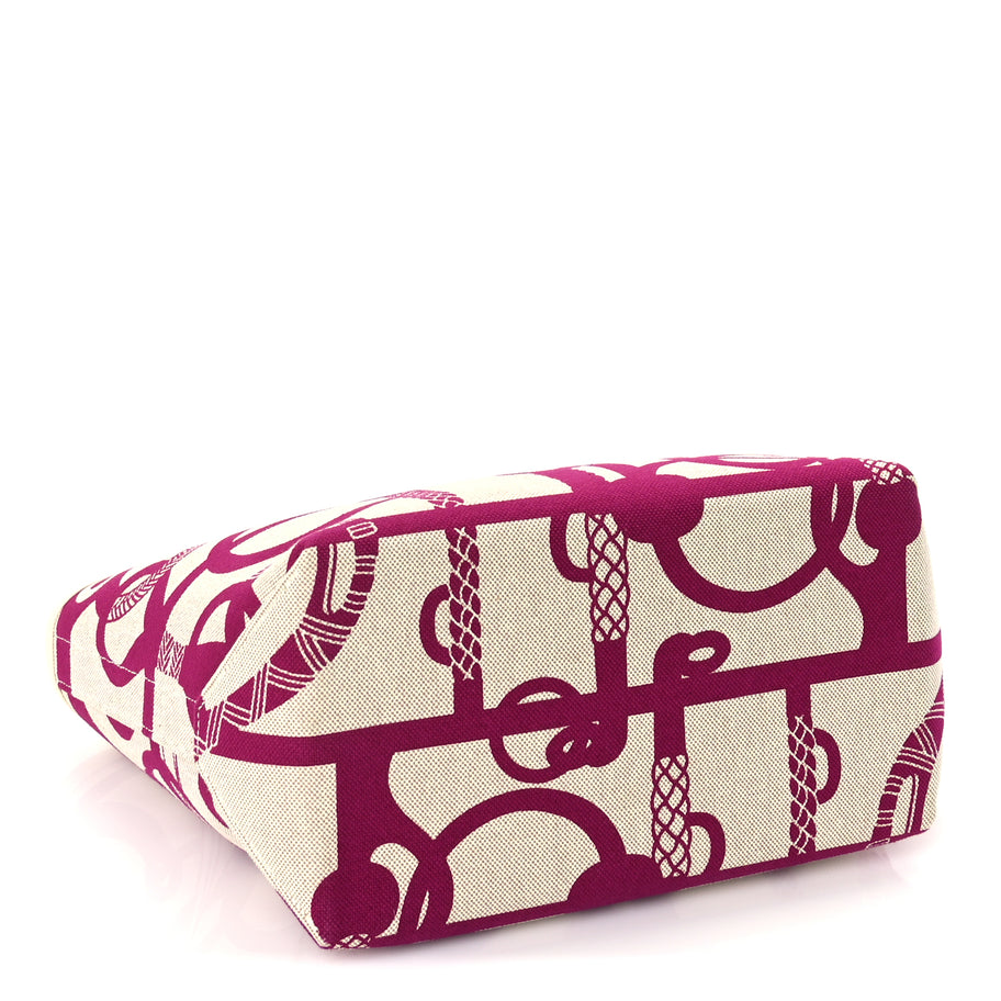 Hermes H Plume Canvas Swift Printed Panoplie Equestre Steeple 25 Bag Rose Pourpre Ecru Beige Chai Image 3