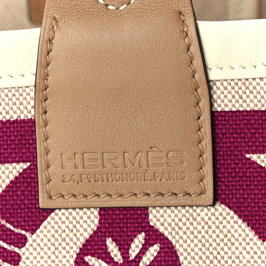 Hermes H Plume Canvas Swift Printed Panoplie Equestre Steeple 25 Bag Rose Pourpre Ecru Beige Chai Image 5